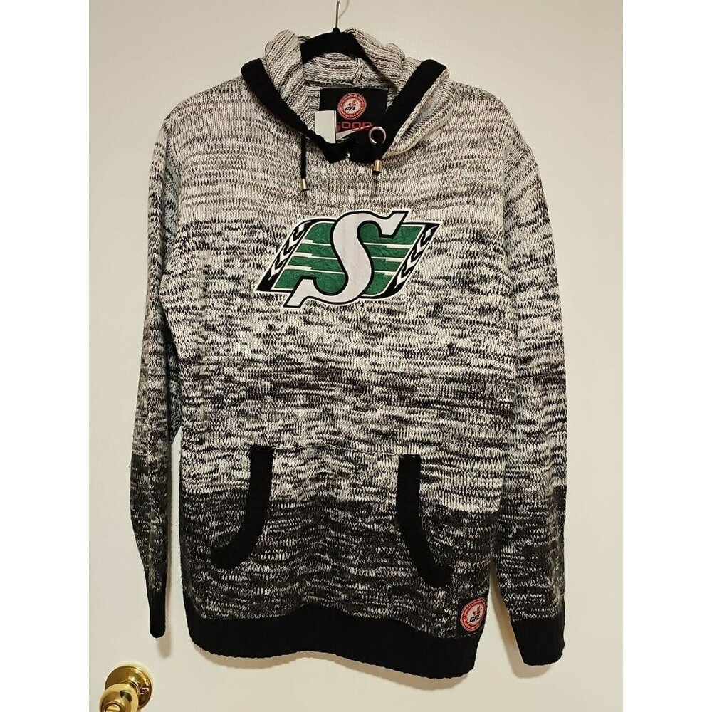 Saskatchewan Rough Riders CFL Football Knit Sweater Hoodie Large Black Gray